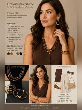 Chico's Multi-Strand Faux Leather Necklace, Bracelet & Earrings Set